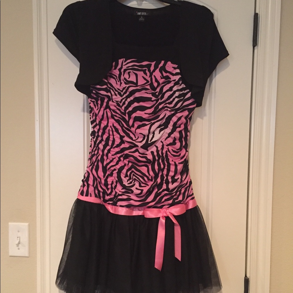 💥GIRLS 16 Pink & Black tulle animal print dress
